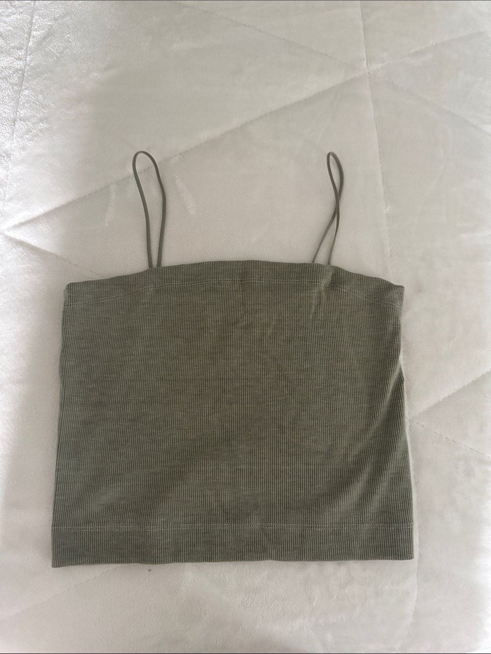 American Eagle Outfitters Olive Ribbed Spaghetti Strap Crop Camisole